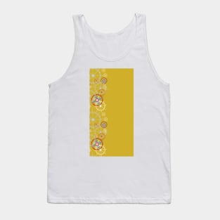 Gears, ships steering wheel, compass rose fun designs on yellow background Tank Top